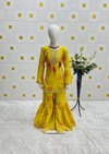 OC 217 Heavy Chinon Silk With Embroidery Sequence Work Girls Wear Kids Top Sharara With Dupatta Wholesalers In Delhi